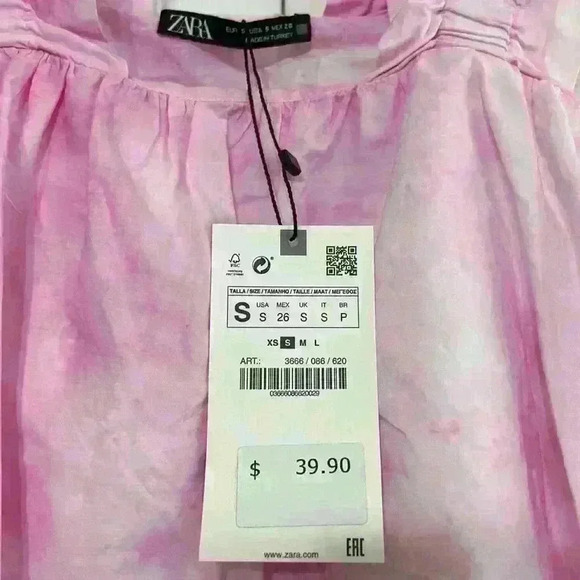 Zara Pink and White Tye dye Top, Size Small - Picture 3 of 7